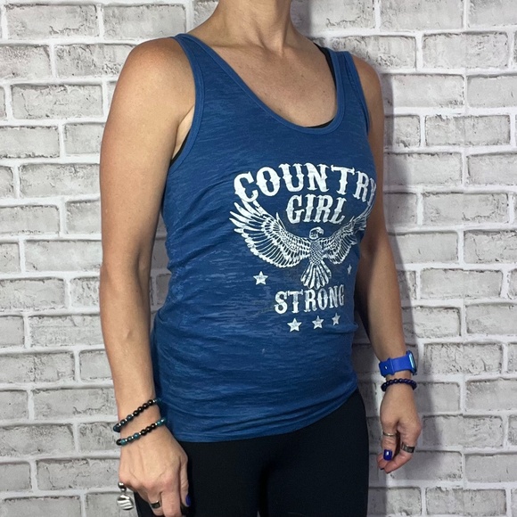 🤠 |•COUNTRY GIRL•| Country Girl Strong Blue Tank Top - Picture 3 of 5